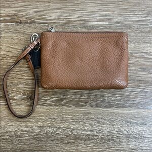 Coach Pebbled Leather Wristlet Wallet Brown Zip Top Clutch F51763